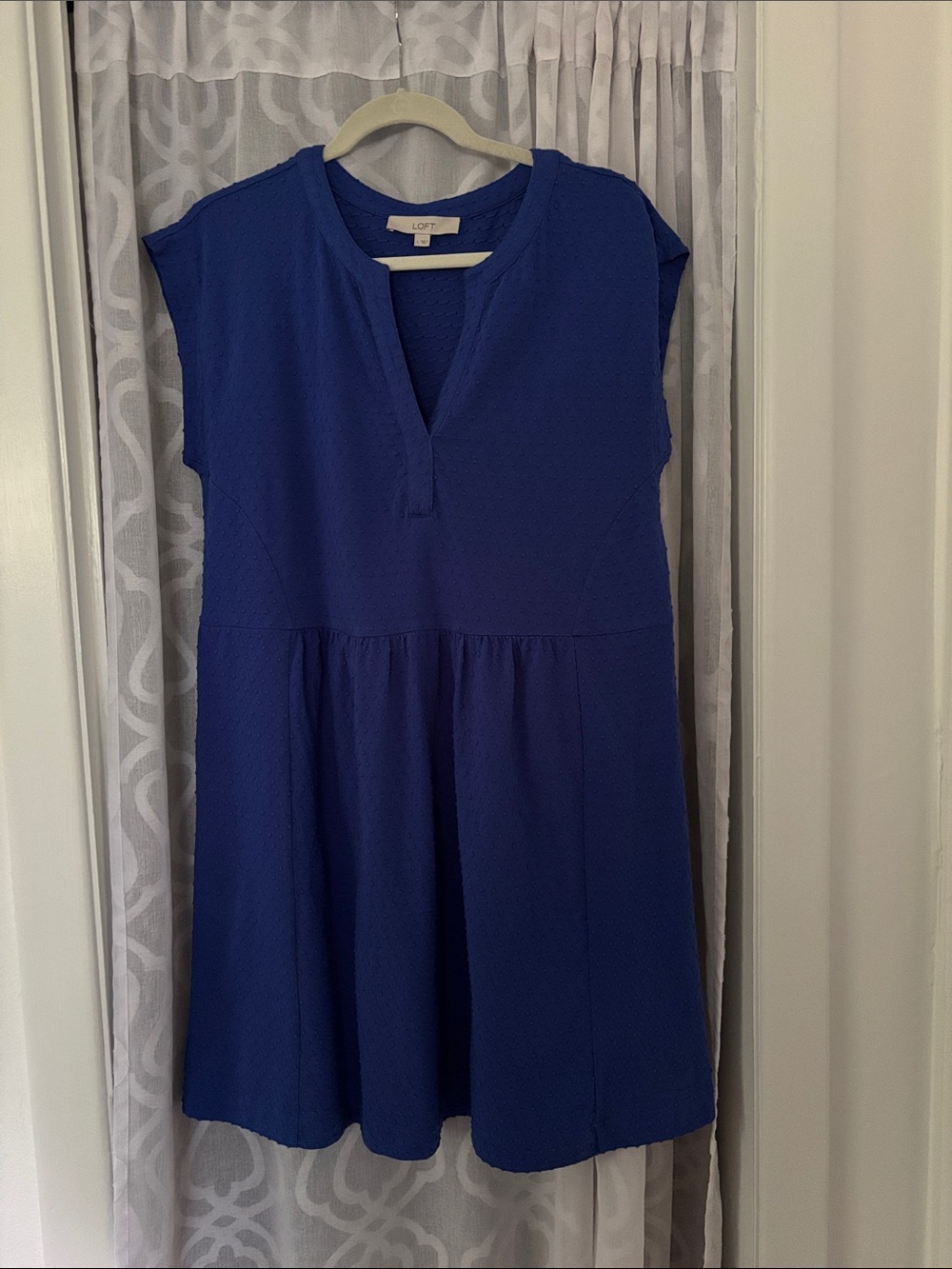 LOFT Cobalt Blue Cap-Sleeve V-Neck Swing Dress